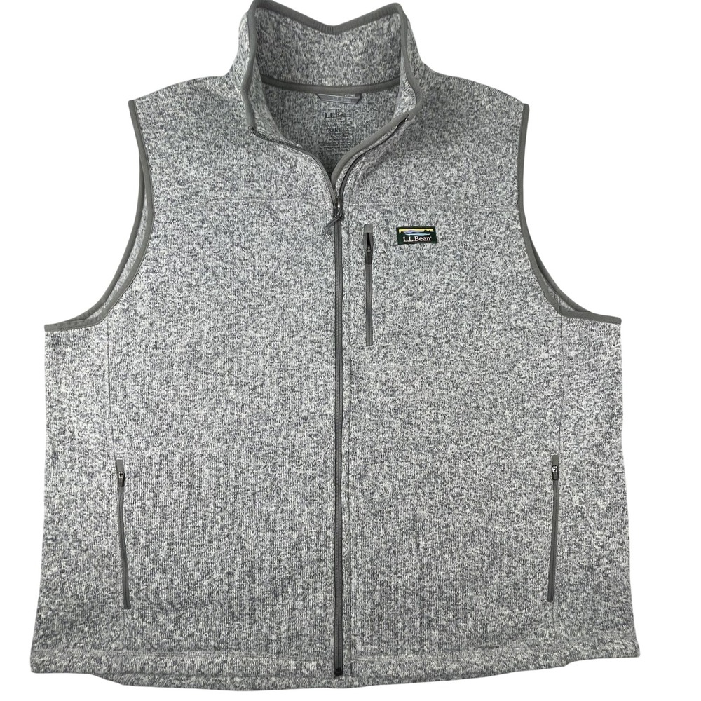 LL Bean Vest Mens XXL Gray Marl Sweater Fleece Knit Full Zip Slightly Fitted